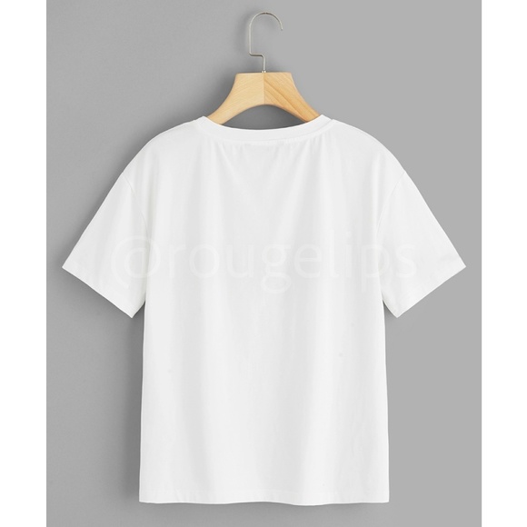 White Graphic French Text Print Tee Shirt Short Sleeve Crew Neck - Picture 4 of 17
